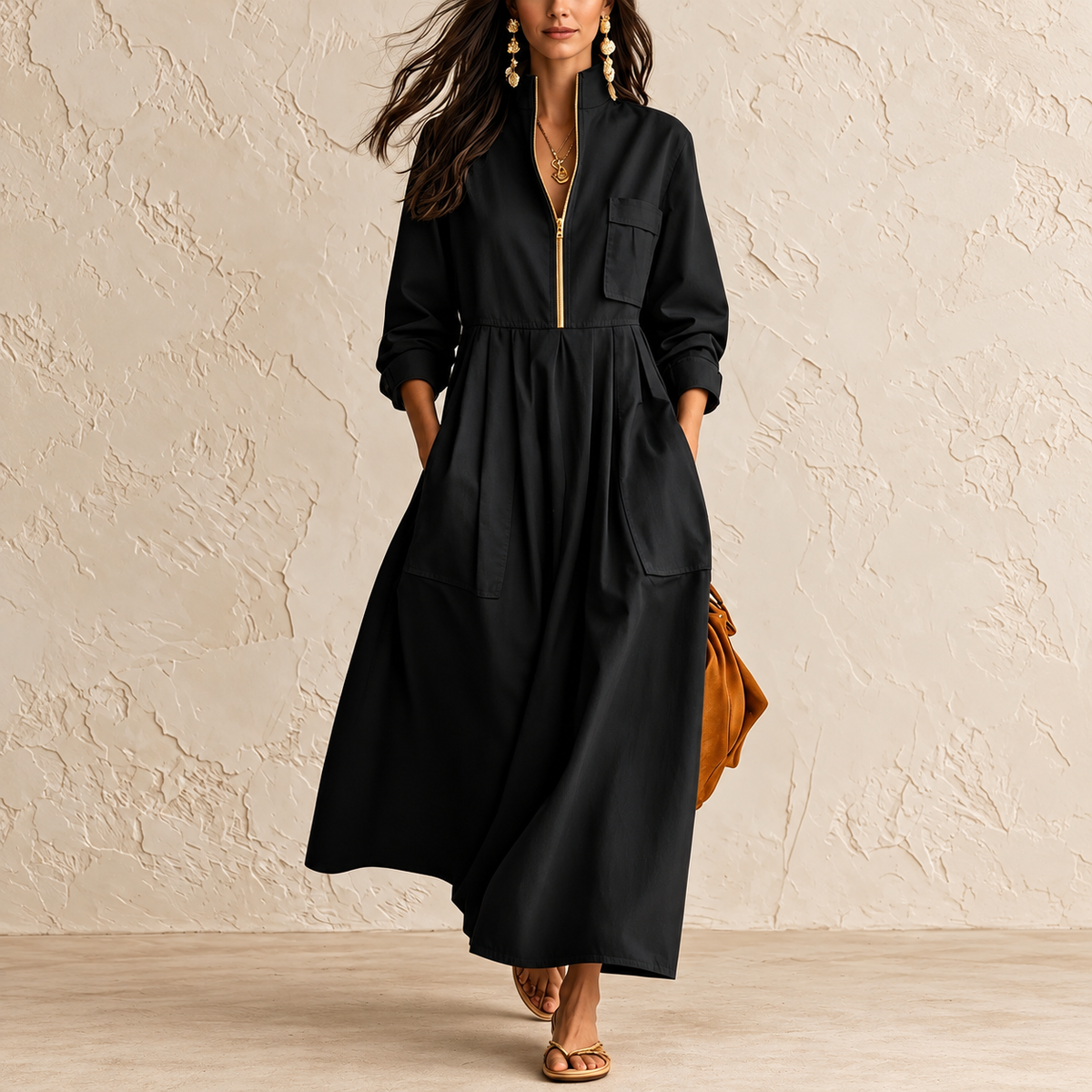 Zip-Up Maxi Dress
