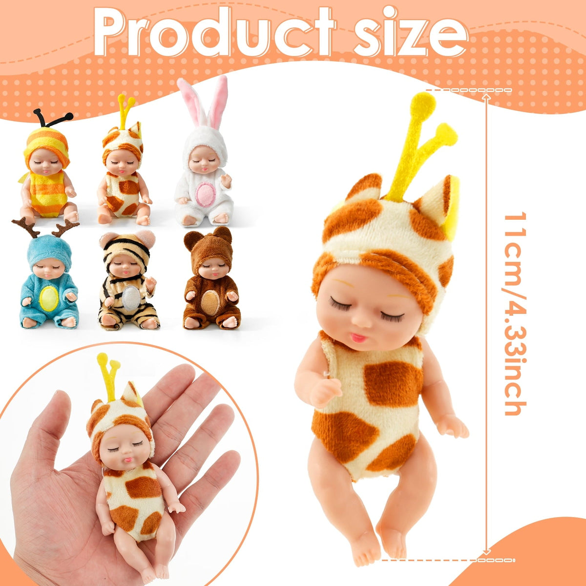 6-Piece Mini Reborn Baby Doll Set with Animal Outfits