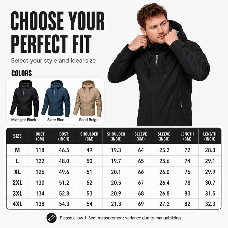 Men's Hooded Jacket – Waterproof & Windproof with a Drawstring