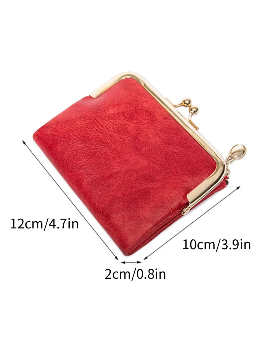 Compact Vintage-Style Bifold Wallet with Kiss-Lock Coin Pocket