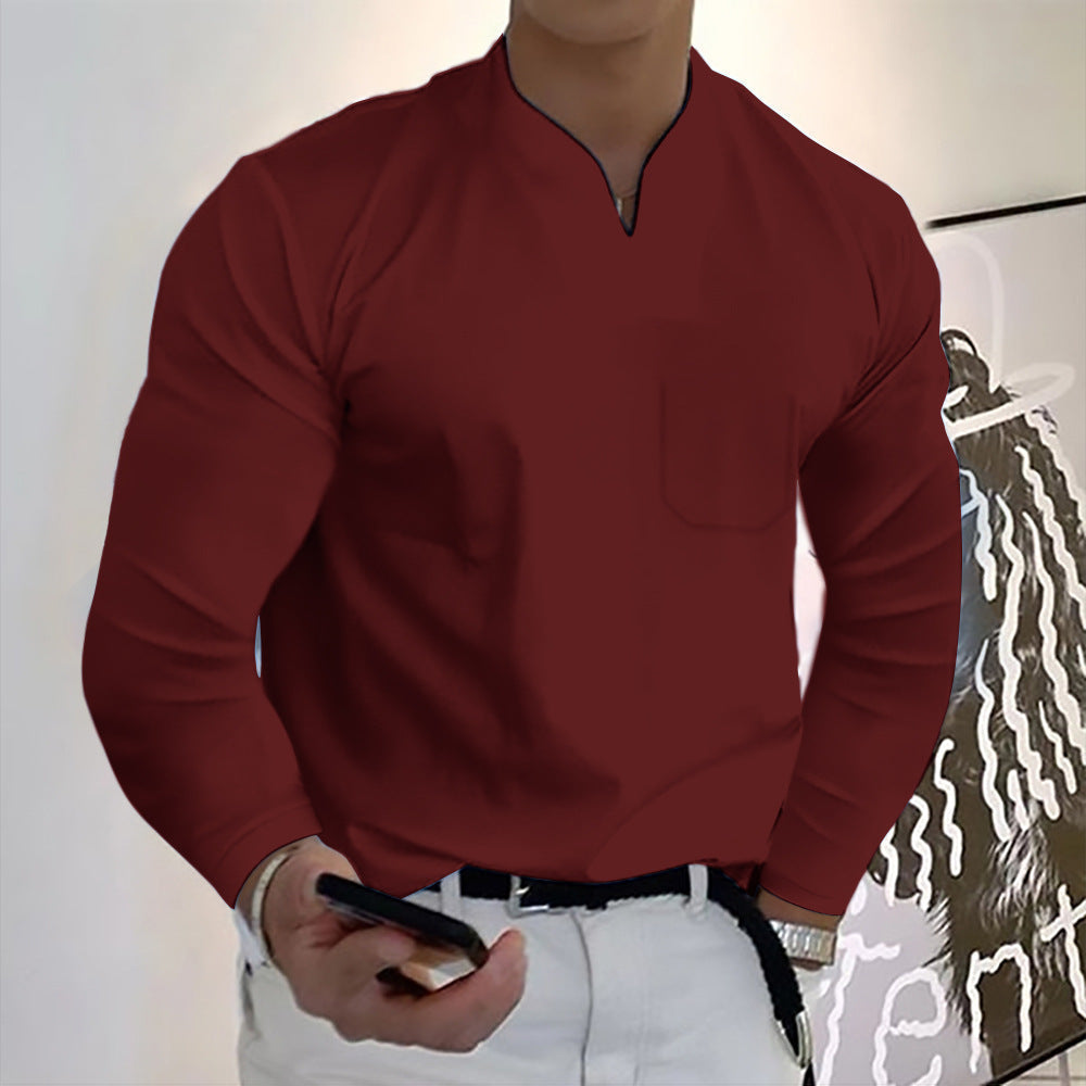Men's Cotton Long Sleeve V-Neck Sports T-Shirt