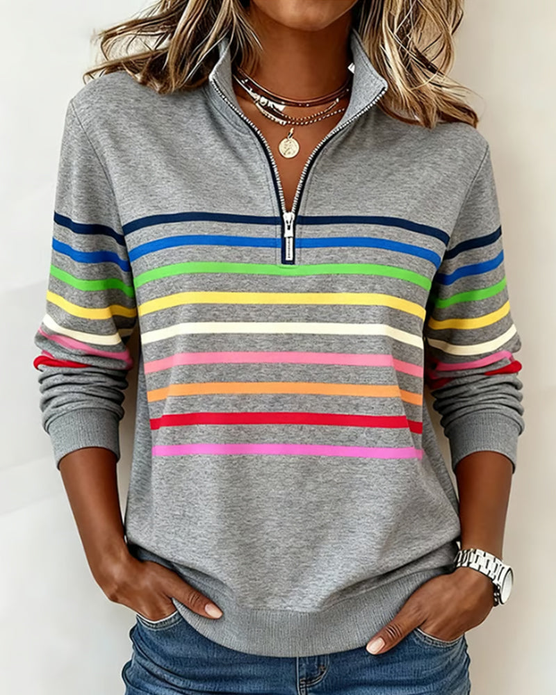 Maggie Striped Half-Zip Sweater
