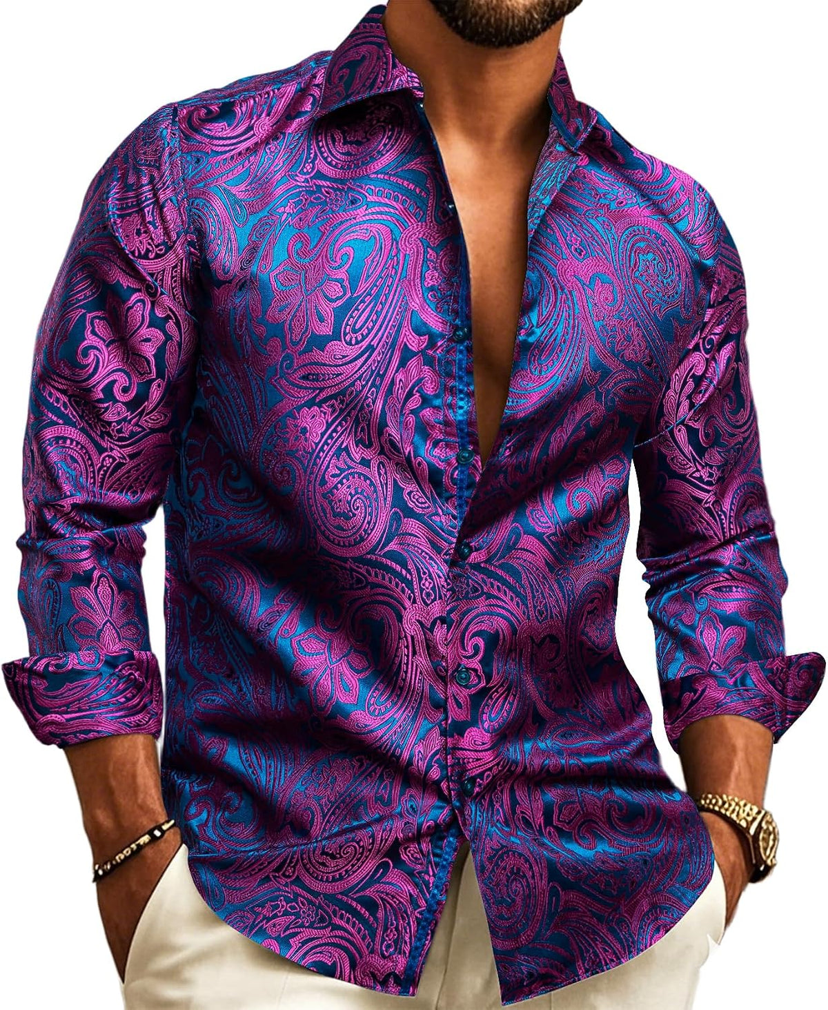 Men's Paisley Jacquard Shirt – Refined Long-Sleeve Style for Weddings and Evening Wear
