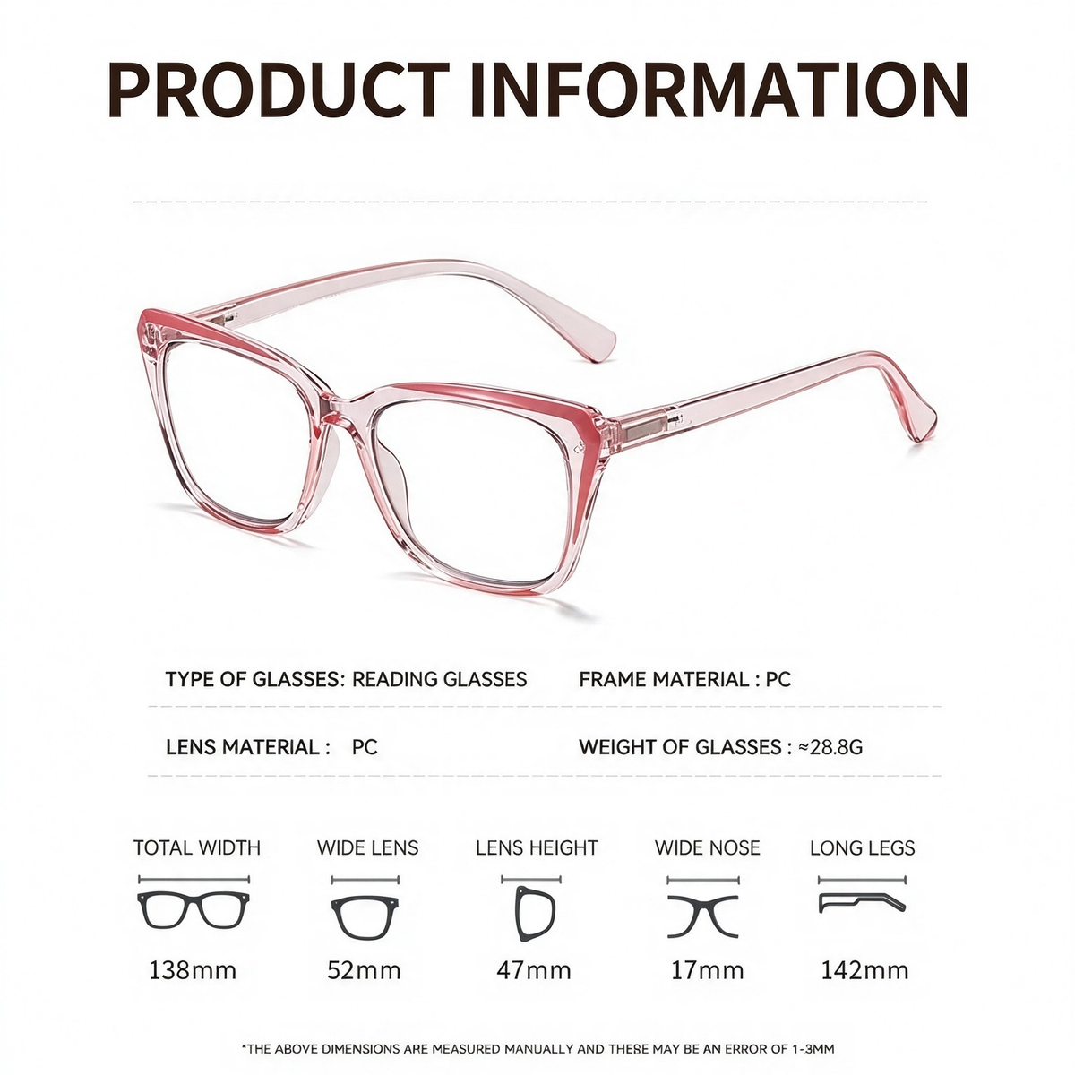 Progressive Photochromic Readers for Women, Pink Square Multifocal Reading Glasses