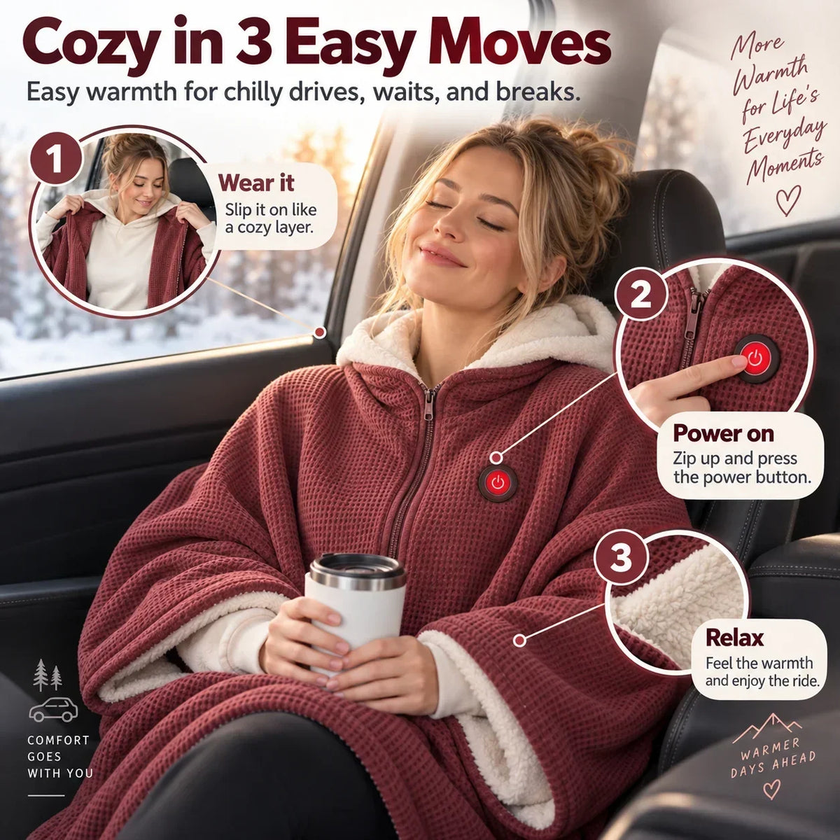 Portable Heated Blanket with USB and 3 Heat Settings