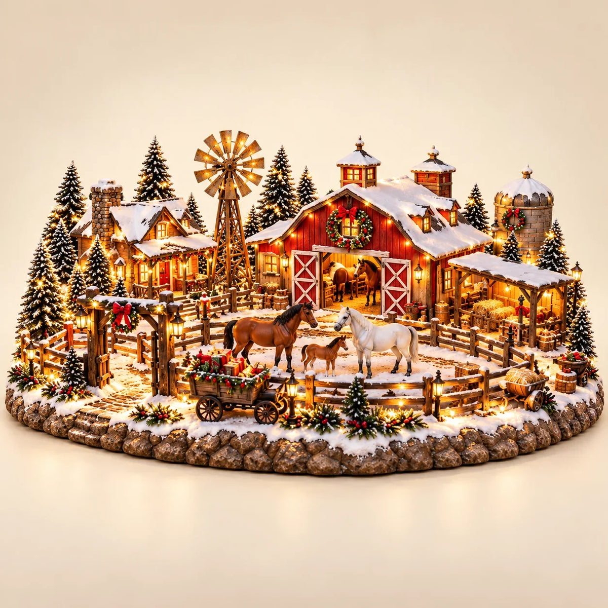 Christmas Horse Stable Village – Lighted Equestrian Holiday Scene