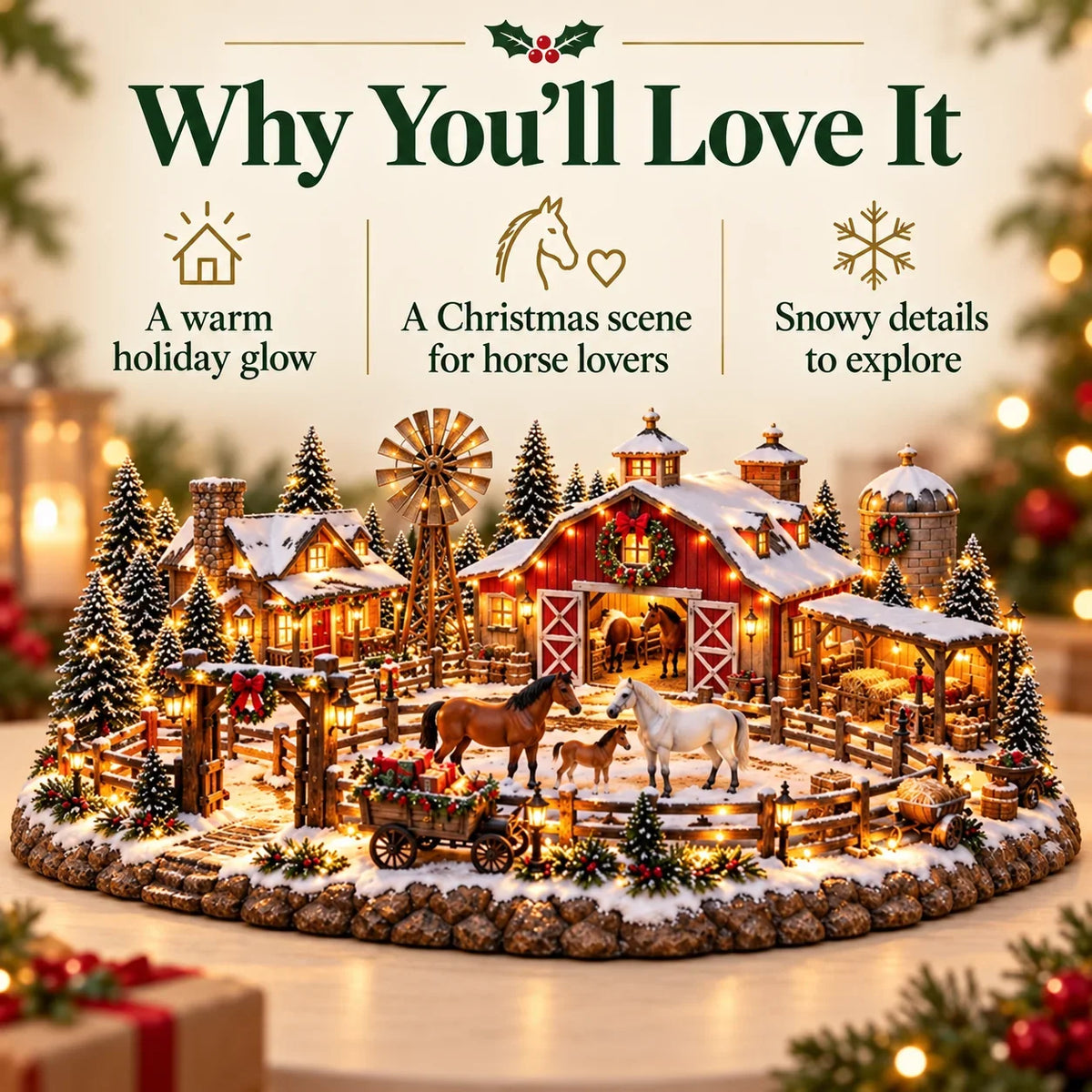 Christmas Horse Stable Village – Lighted Equestrian Holiday Scene
