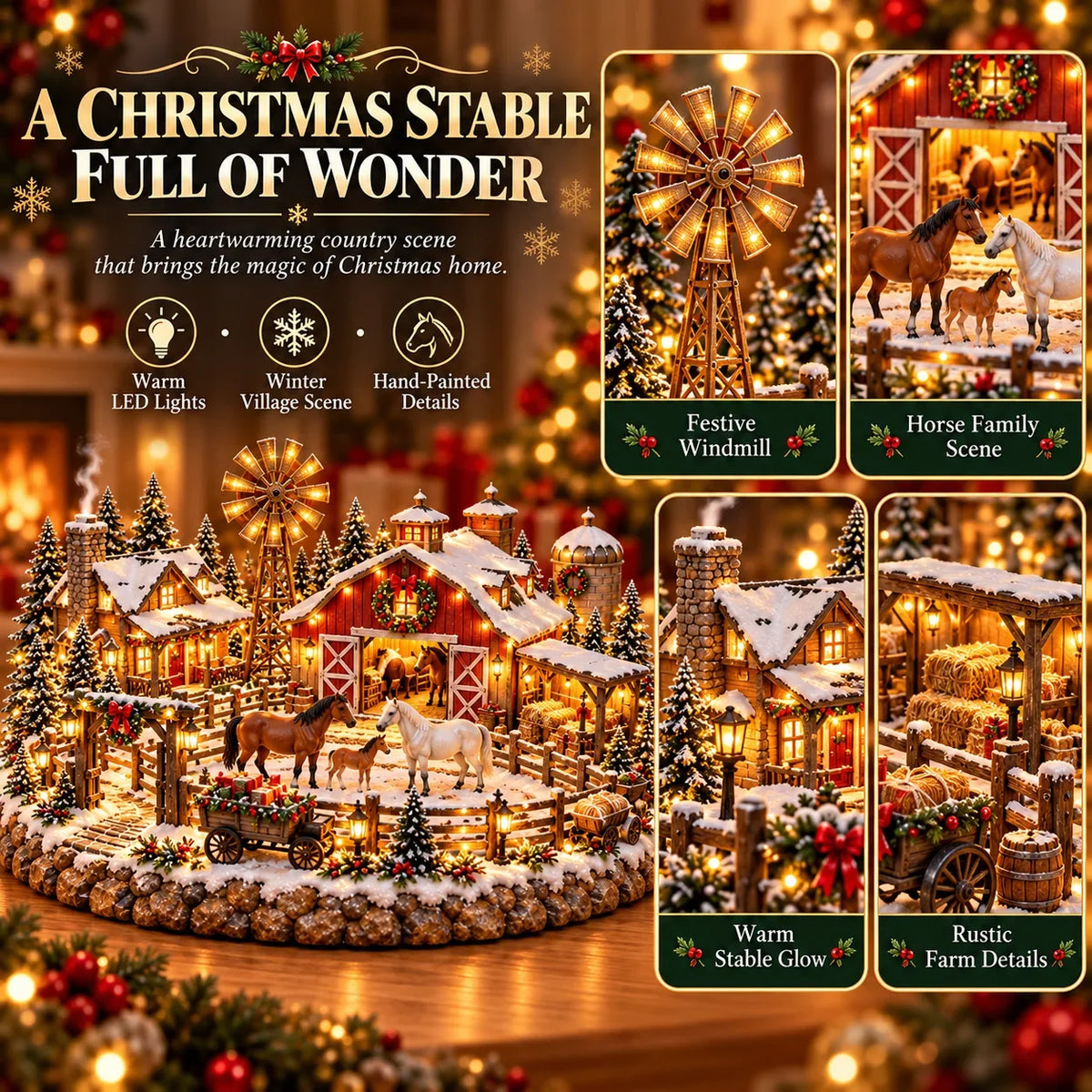 Christmas Horse Stable Village – Lighted Equestrian Holiday Scene