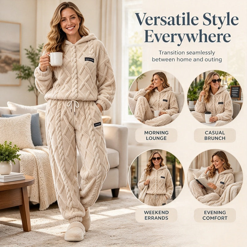 Cozy Everyday Comfort Women's Plush Textured Hoodie & Pants 2-Piece Set