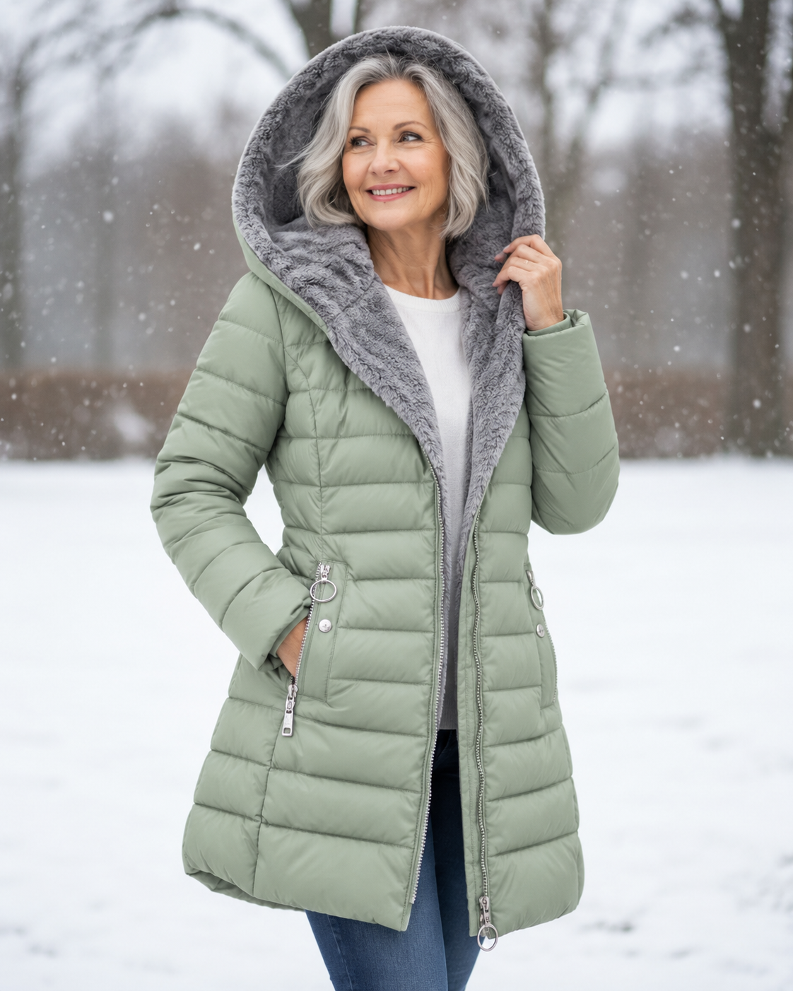 Warm Quilted Winter Coat with Hood