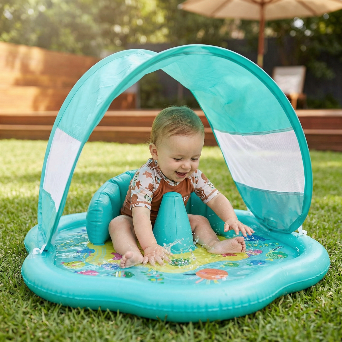 Inflatable Baby Splash Play Mat with Canopy β Water Play & Sun Protection for Toddlers
