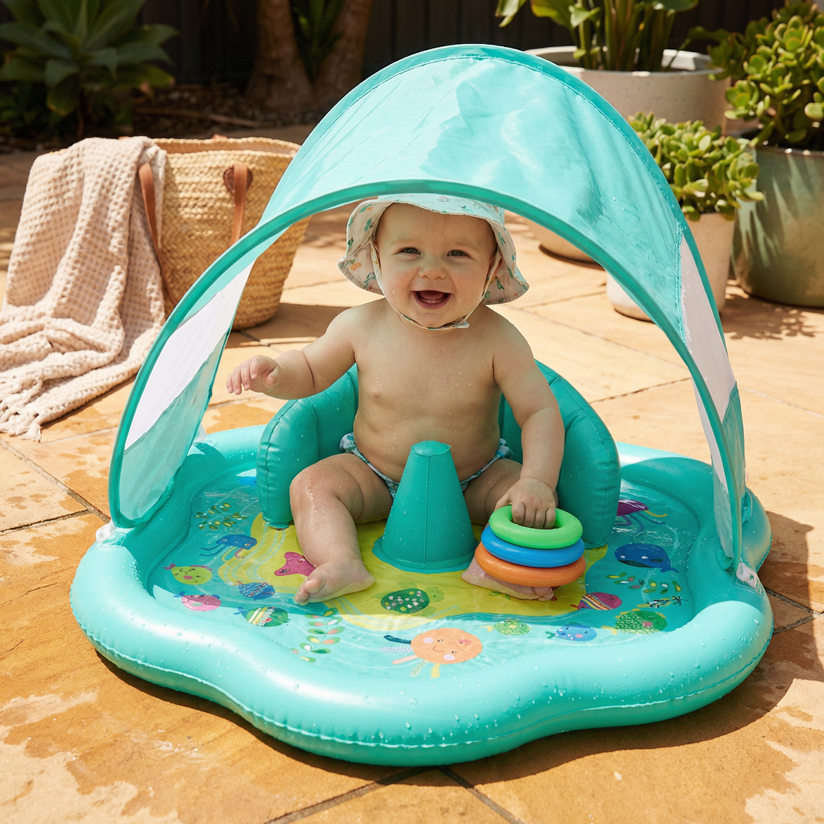 Inflatable Baby Splash Play Mat with Canopy β Water Play & Sun Protection for Toddlers