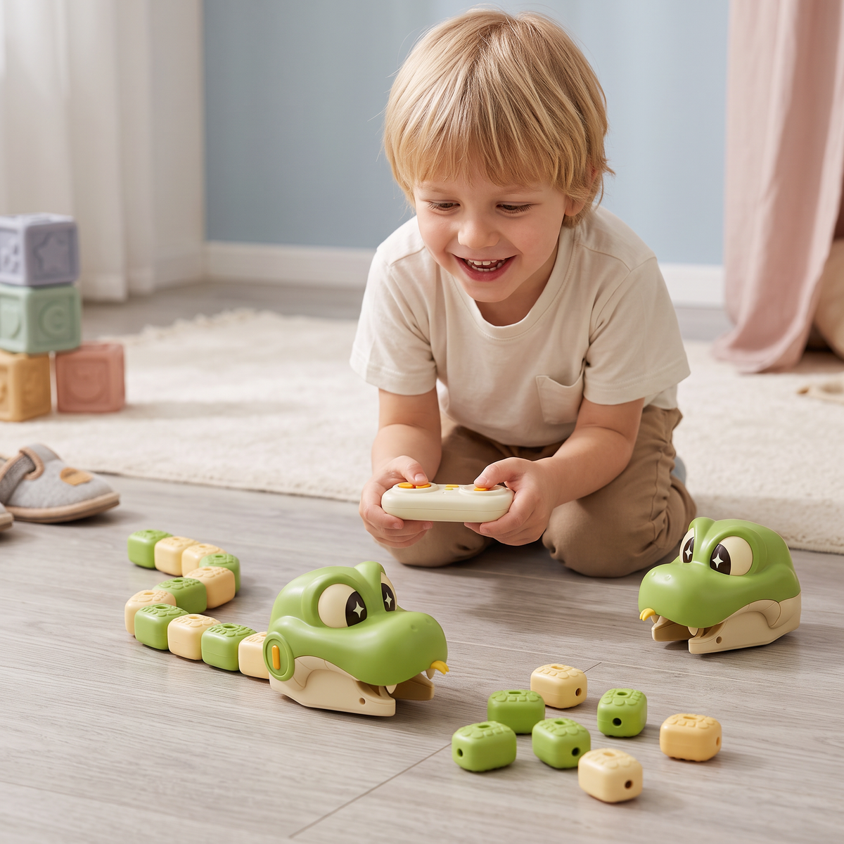 Interactive Growing Remote-Controlled Snake Toy STEM – Eats Blocks and Extends