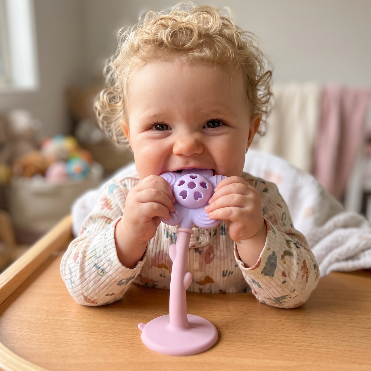 2-in-1 Sunflower Baby Teether & Rattle with Suction Base