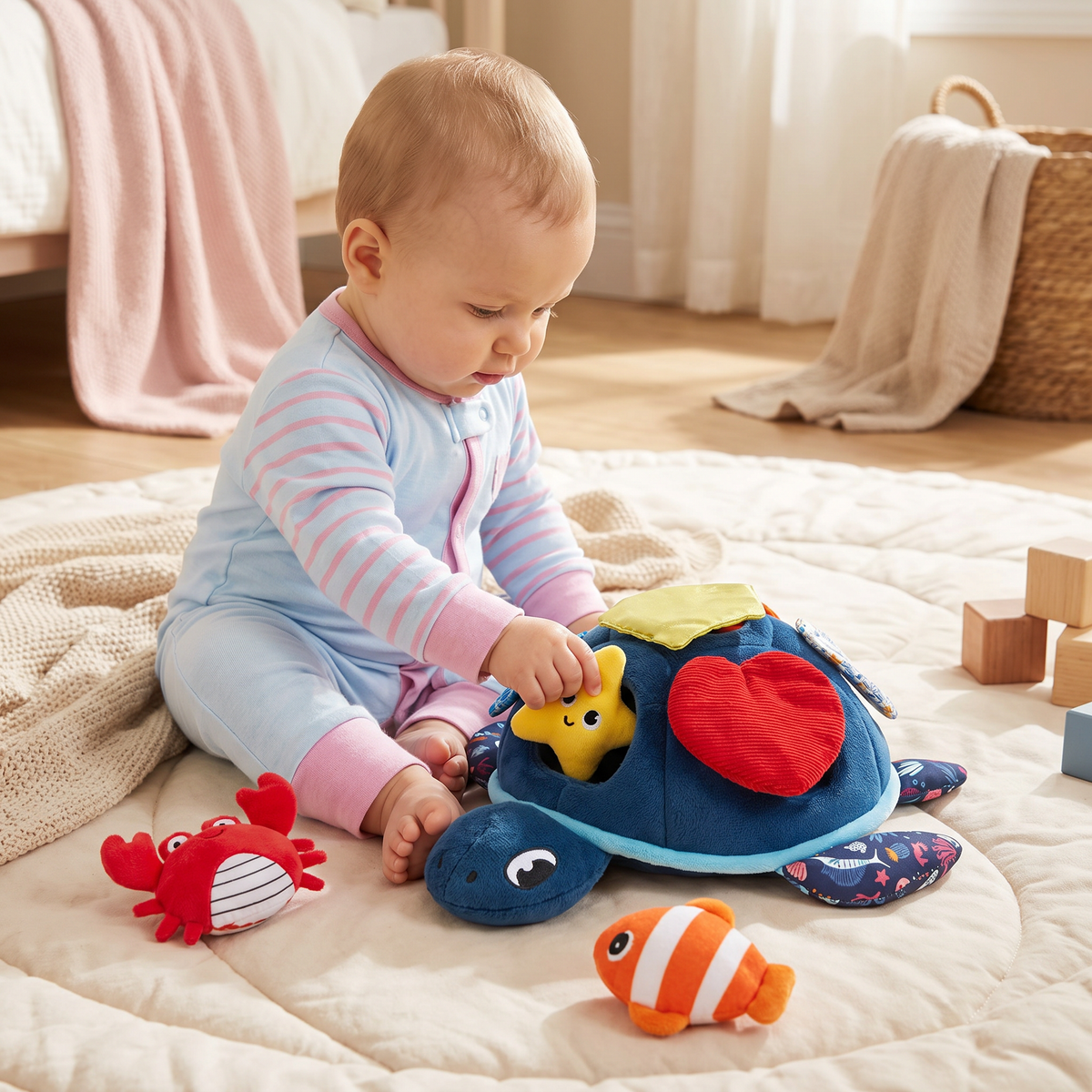 Montessori Turtle Discovery Toy – Soft Sensory Fabric Play for Babies