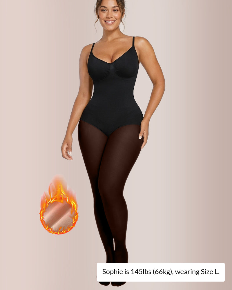 Sheer Illusion Tights & Tummy Control Fleece-Lined Bodysuit