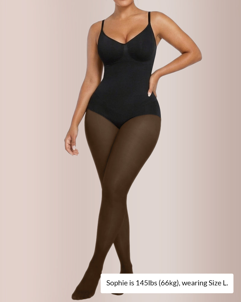 Sheer Illusion Tights & Tummy Control Fleece-Lined Bodysuit
