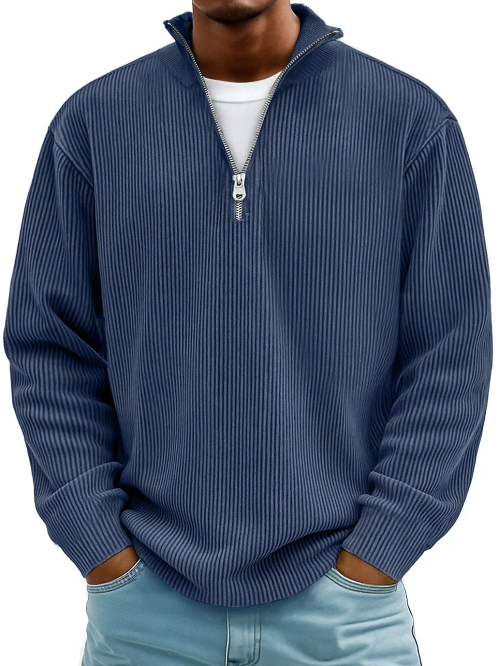 Marc Ribbed Knit Sweater with Zip Collar