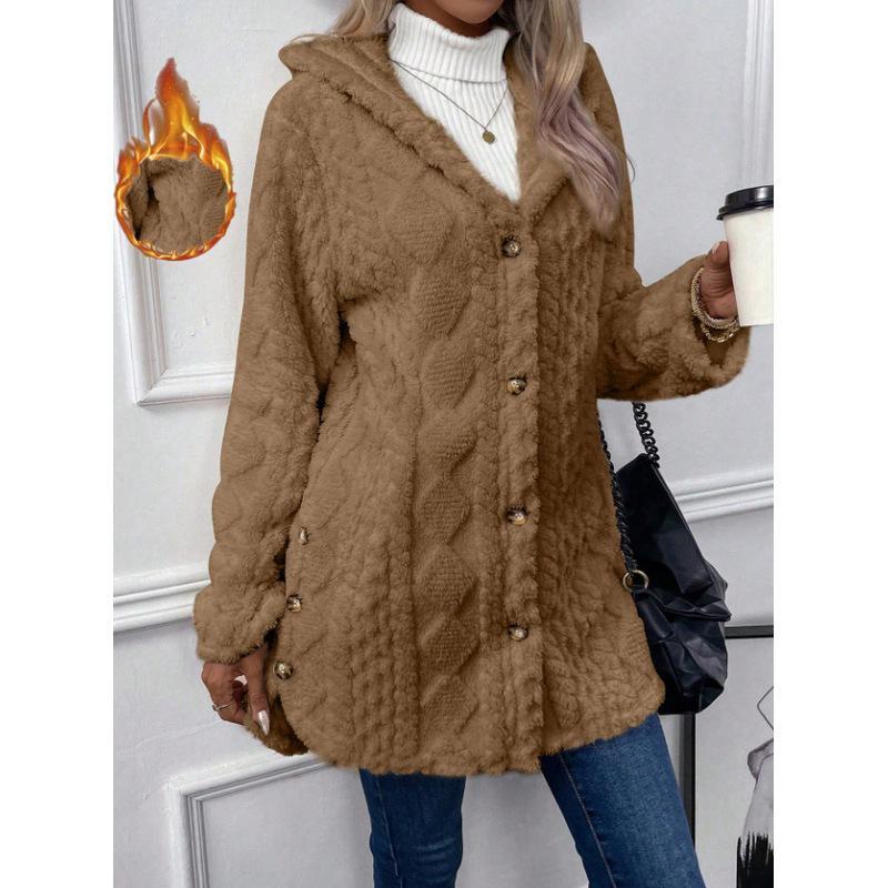 Women's Hooded Double-Sided Fleece Cardigan Long Sleeve Casual Warm Outerwear