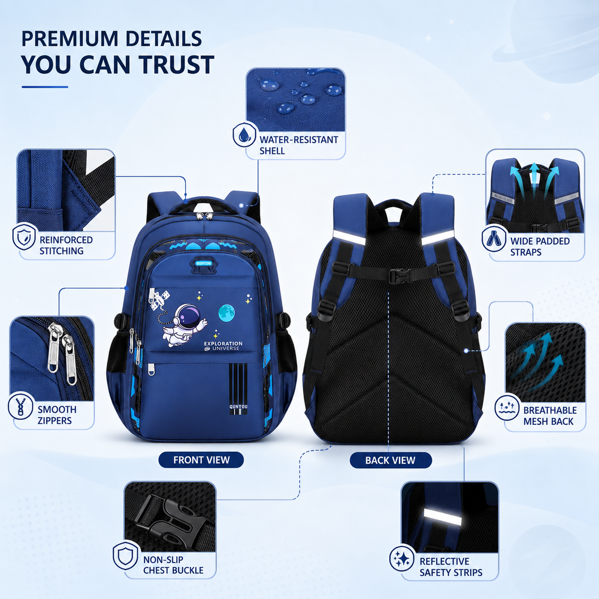 Nordspur | AstroVibe Waterproof Polyester School Backpack