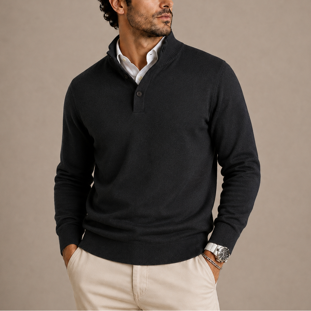 Men's Long Sleeve Knit Polo Sweater