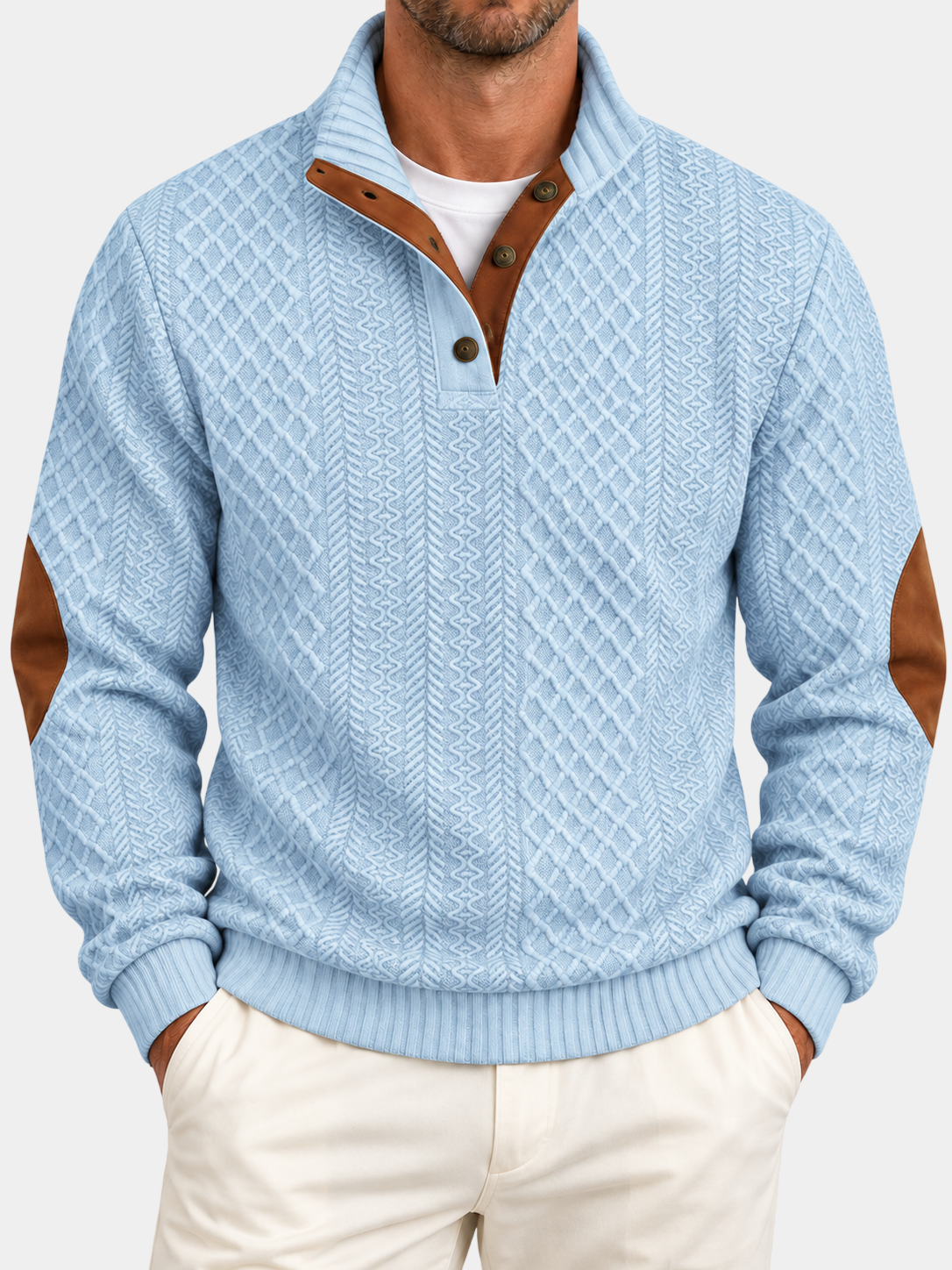 Jacquard Knit Stand Collar Pullover Sweatshirt