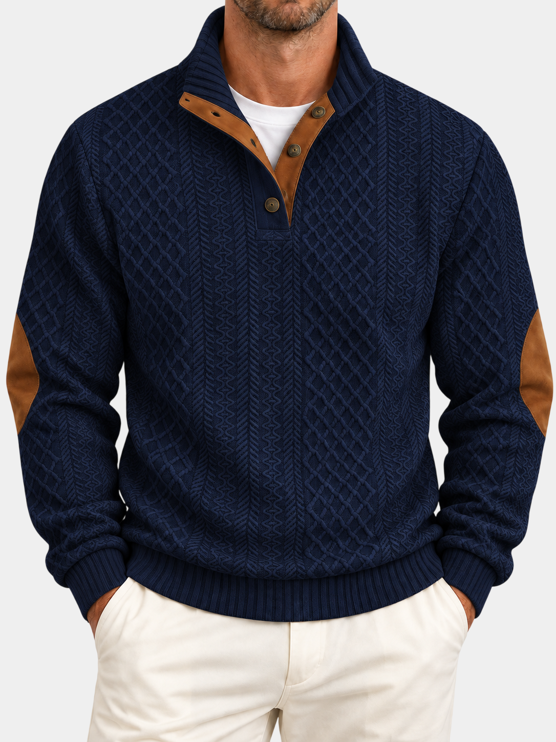 Jacquard Knit Stand Collar Pullover Sweatshirt
