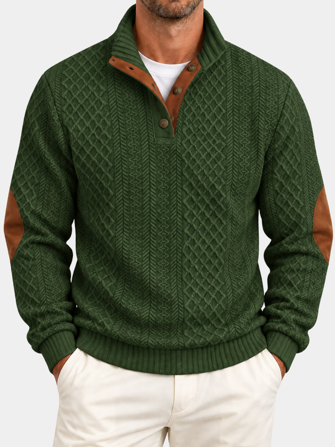 Jacquard Knit Stand Collar Pullover Sweatshirt