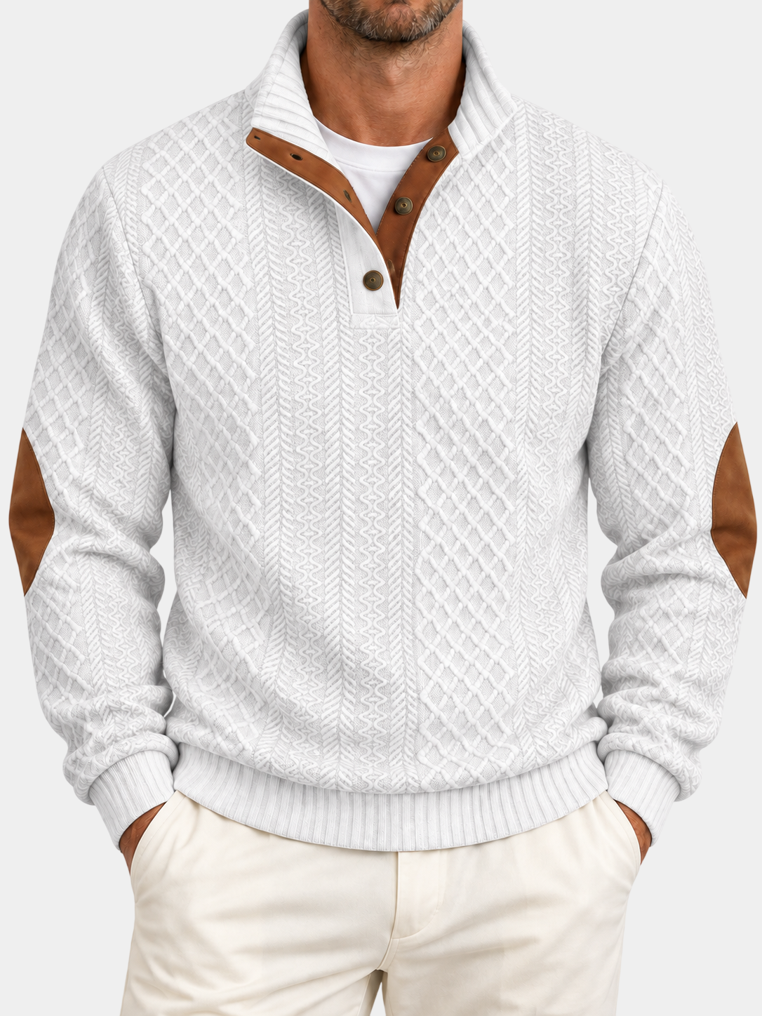 Jacquard Knit Stand Collar Pullover Sweatshirt