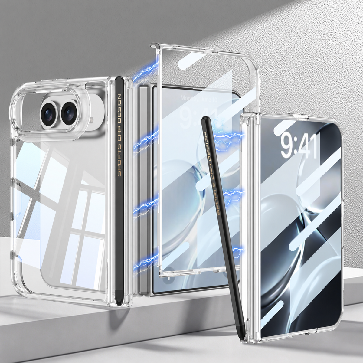 Magnetic Hinge Protection Clear Cover Built-in Tempered Glass Film & Magnetic Stylus