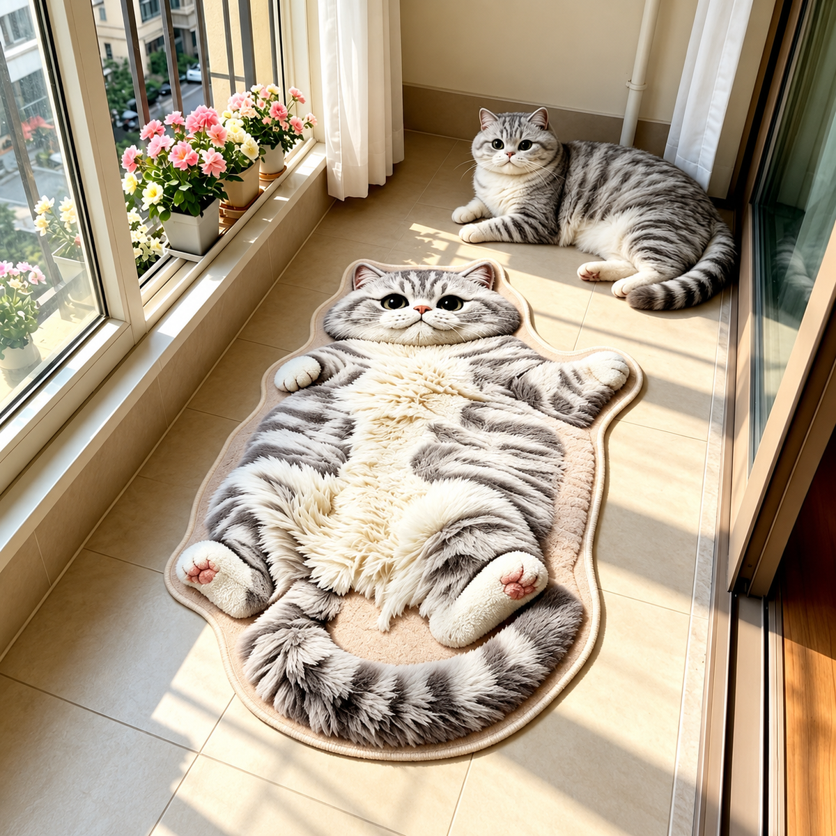 Chubby Tabby Cat Shaped Rug