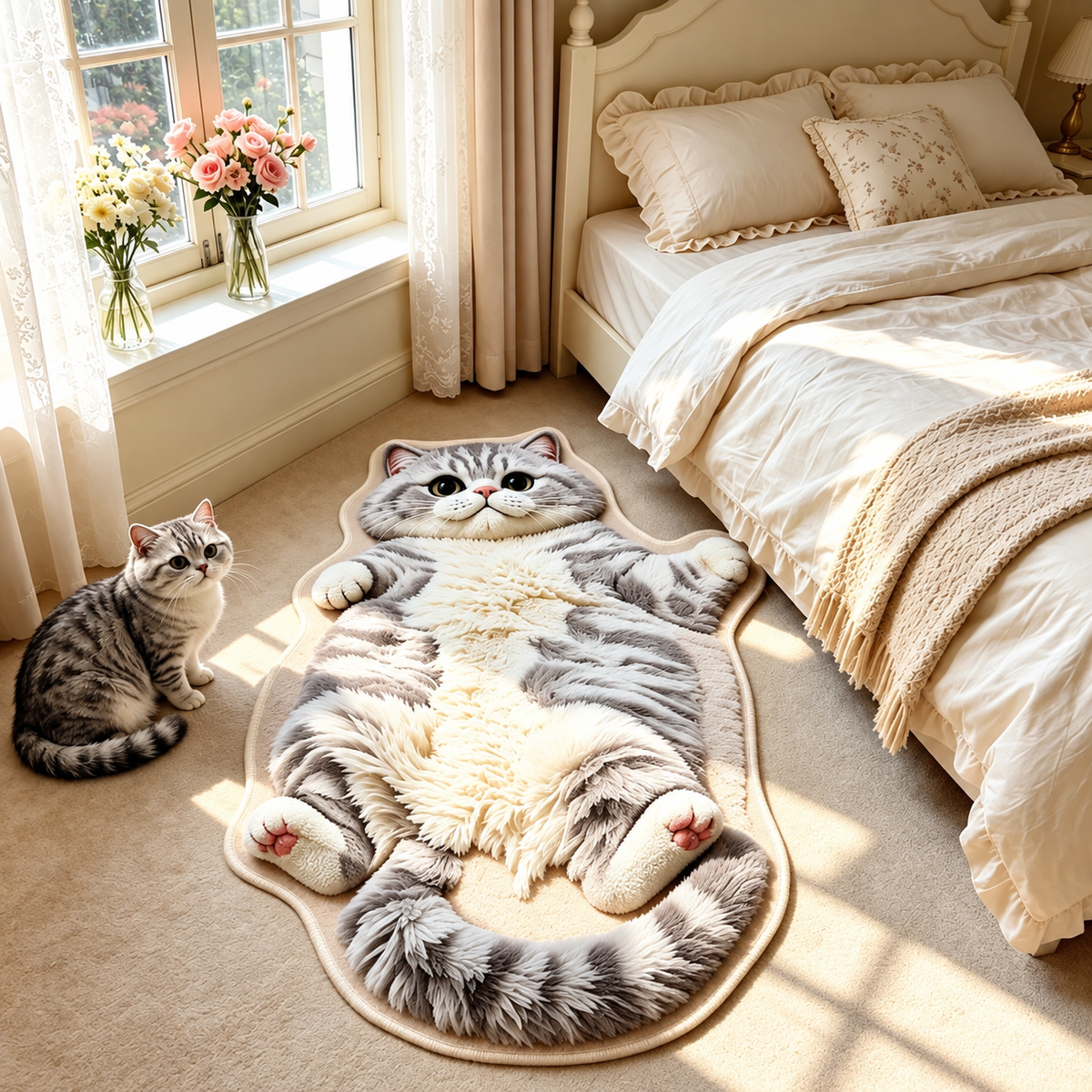 Chubby Tabby Cat Shaped Rug