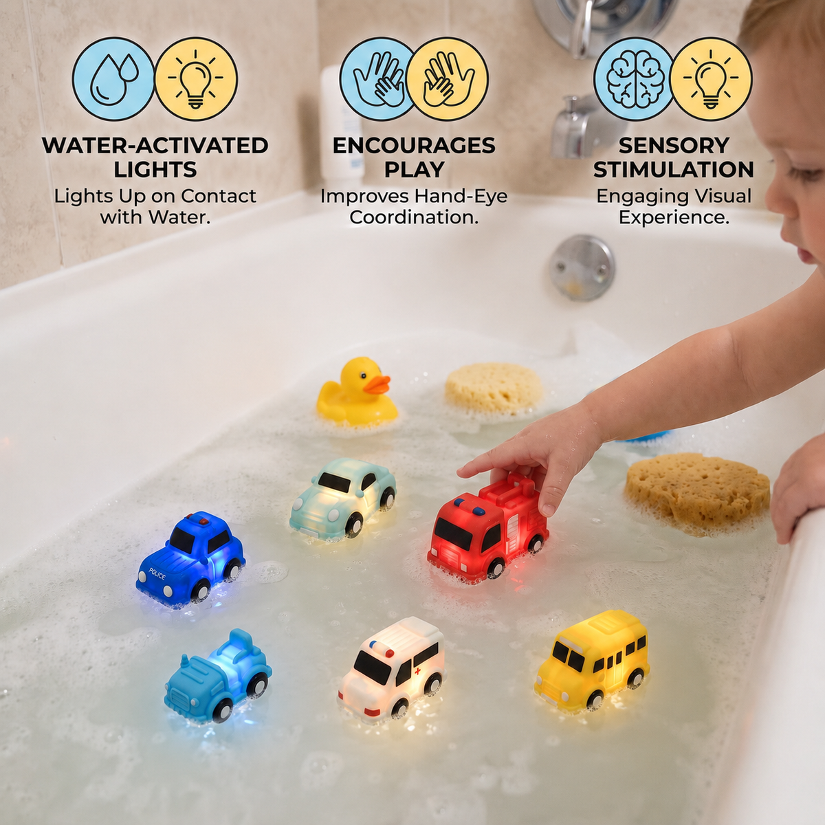 Light-Up Bath Toy Car Set β Water-Activated Baby Bath Toys