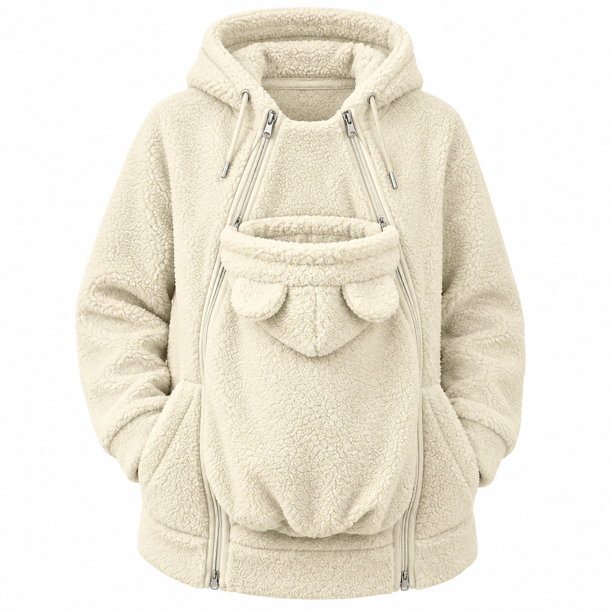 Plush Parent-Child Hoodie with Cozy Front Pouch for Warm Outings