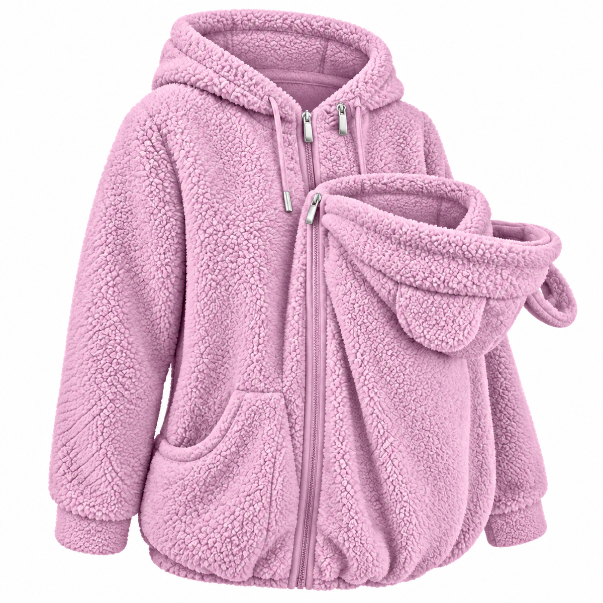 Plush Parent-Child Hoodie with Cozy Front Pouch for Warm Outings