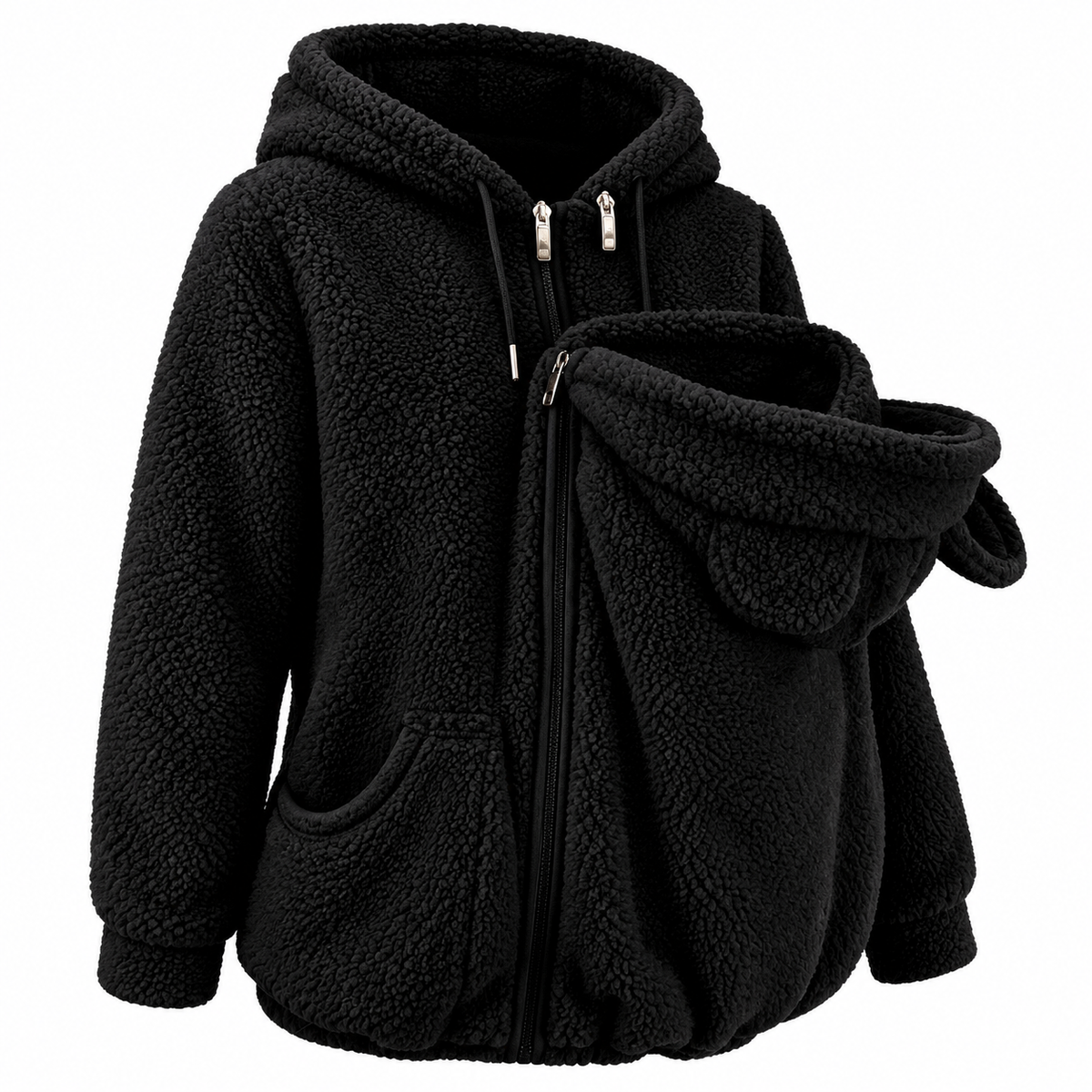 Plush Parent-Child Hoodie with Cozy Front Pouch for Warm Outings