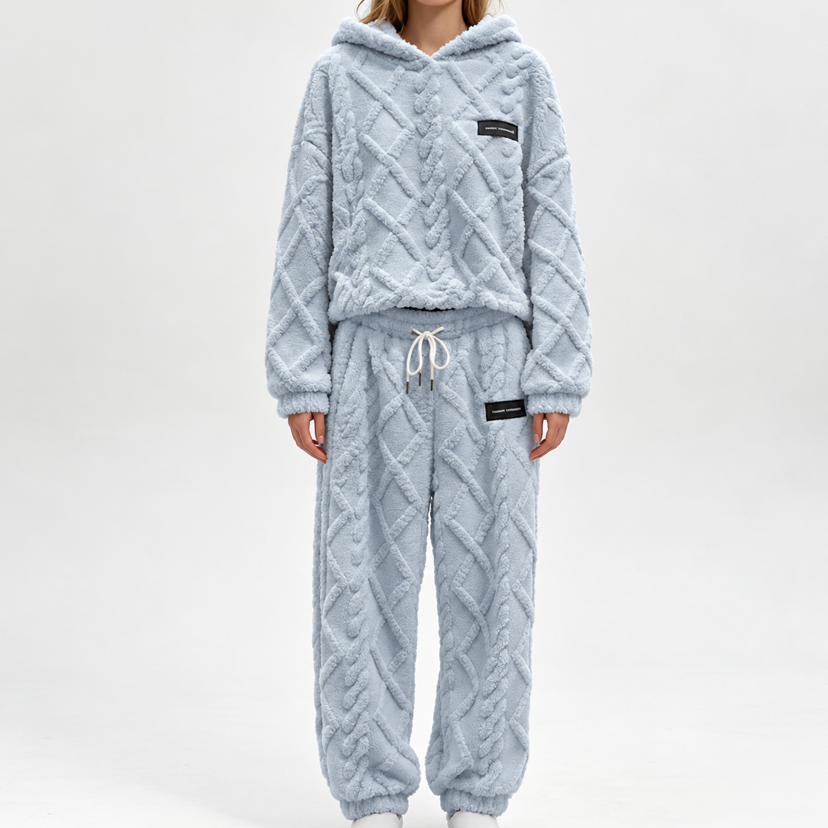 Women's Plush Textured Hoodie & Pants 2-Piece Set