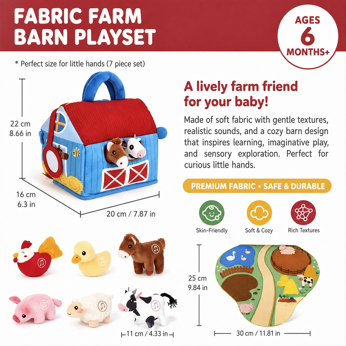 Farm Animal Plush Playset – Interactive Learning Toy with Portable Playhouse