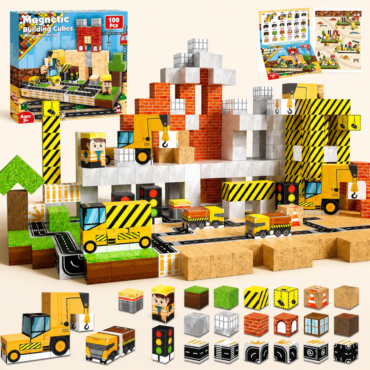 100-Piece Magnetic Building Cube Set β Montessori STEM Construction Toy for Kids