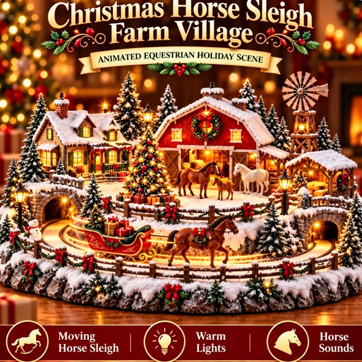 Christmas Horse Stable Village – Lighted Equestrian Holiday Scene