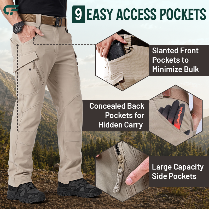Men's 9-Pocket Straight Fit Tactical Waterproof Pants
