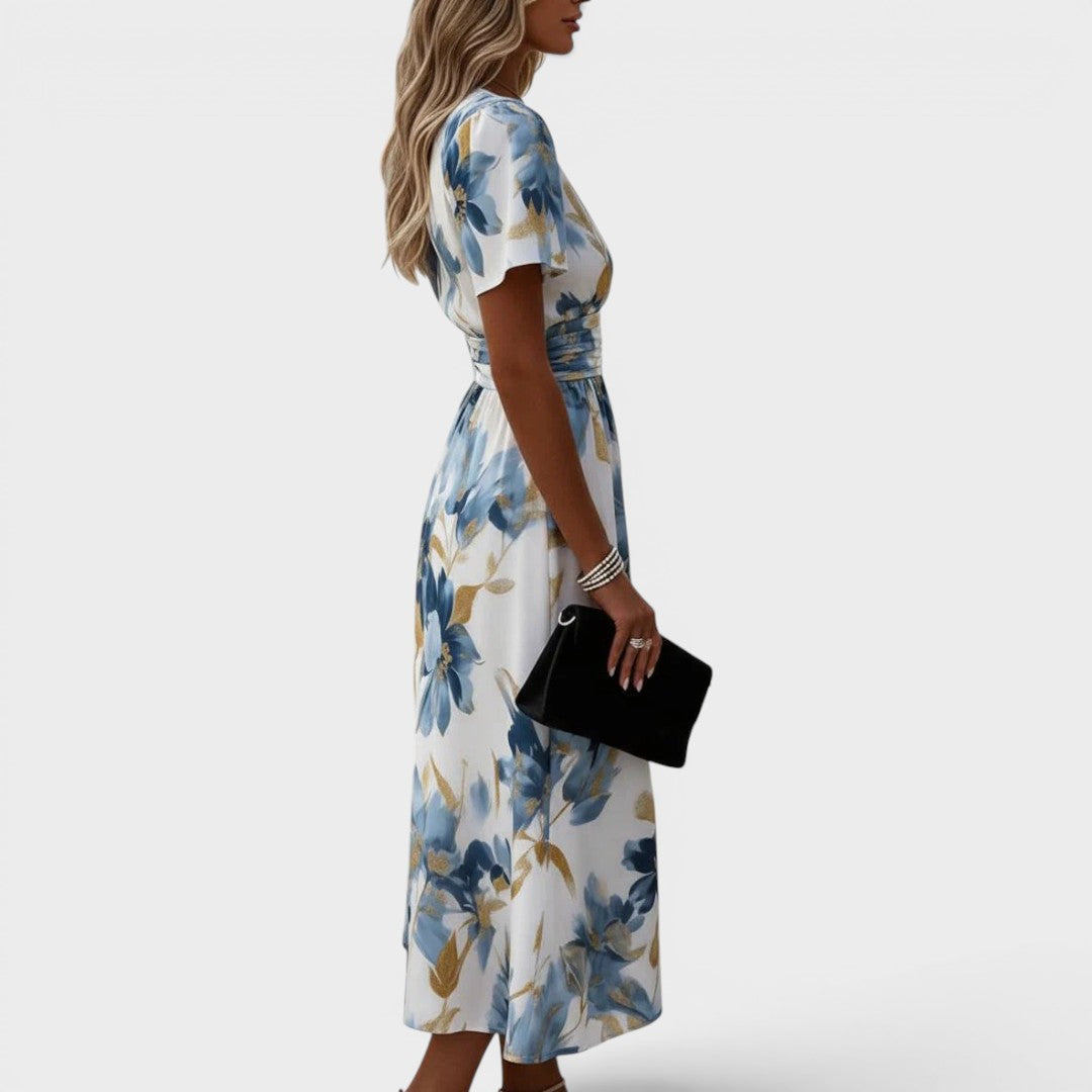 Floral Wrap Waist Midi Dress