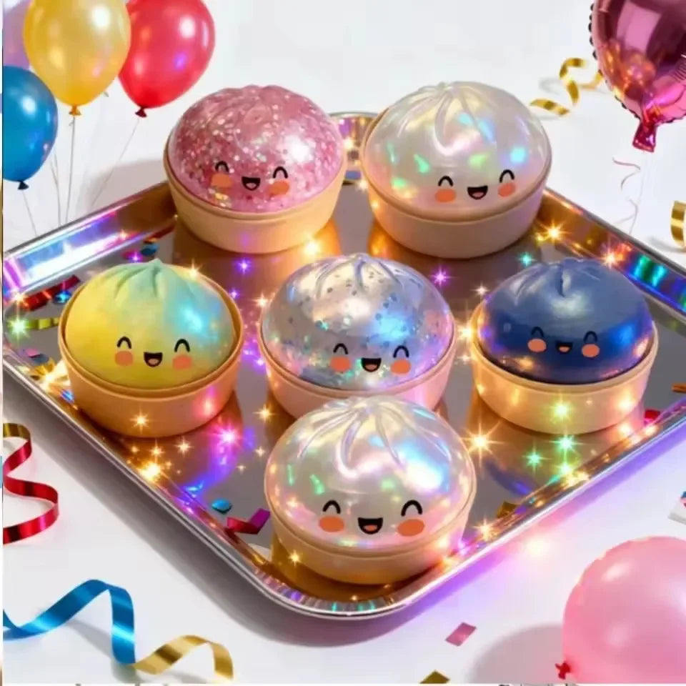 Dumpling Squishy Toy – Slow Rise Stress Relief Squeeze | Steamer Cage Design | 12 Collectible Styles