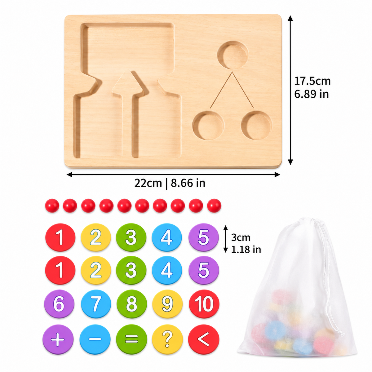 Wooden Math Learning Board for Little Counters