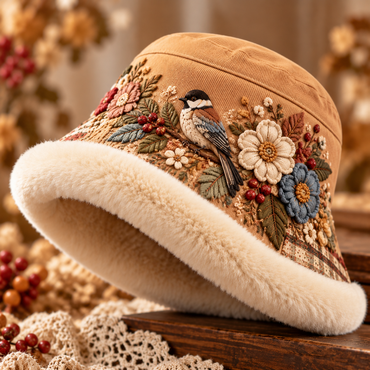 Women's Cozy Plush-Lined Winter Bucket Hat β Floral & Animal Designs