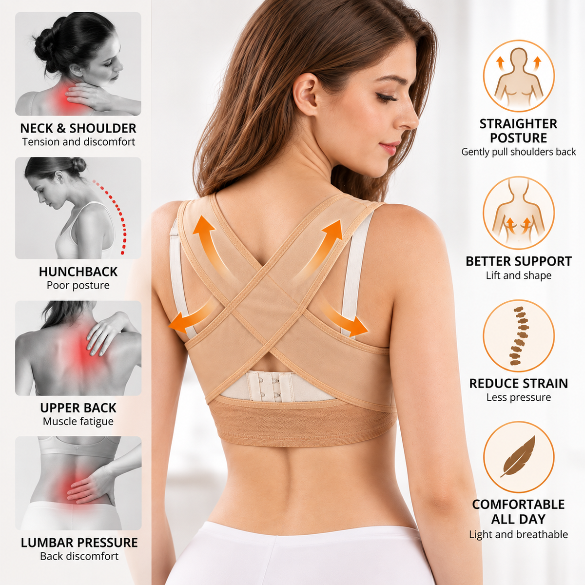Flexible Everyday Movement Cross-Back Posture Brace