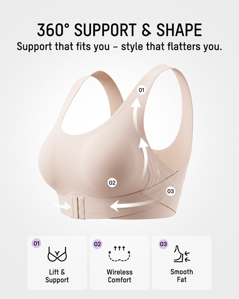 Front Closure Cross-Back Wireless Posture Bra