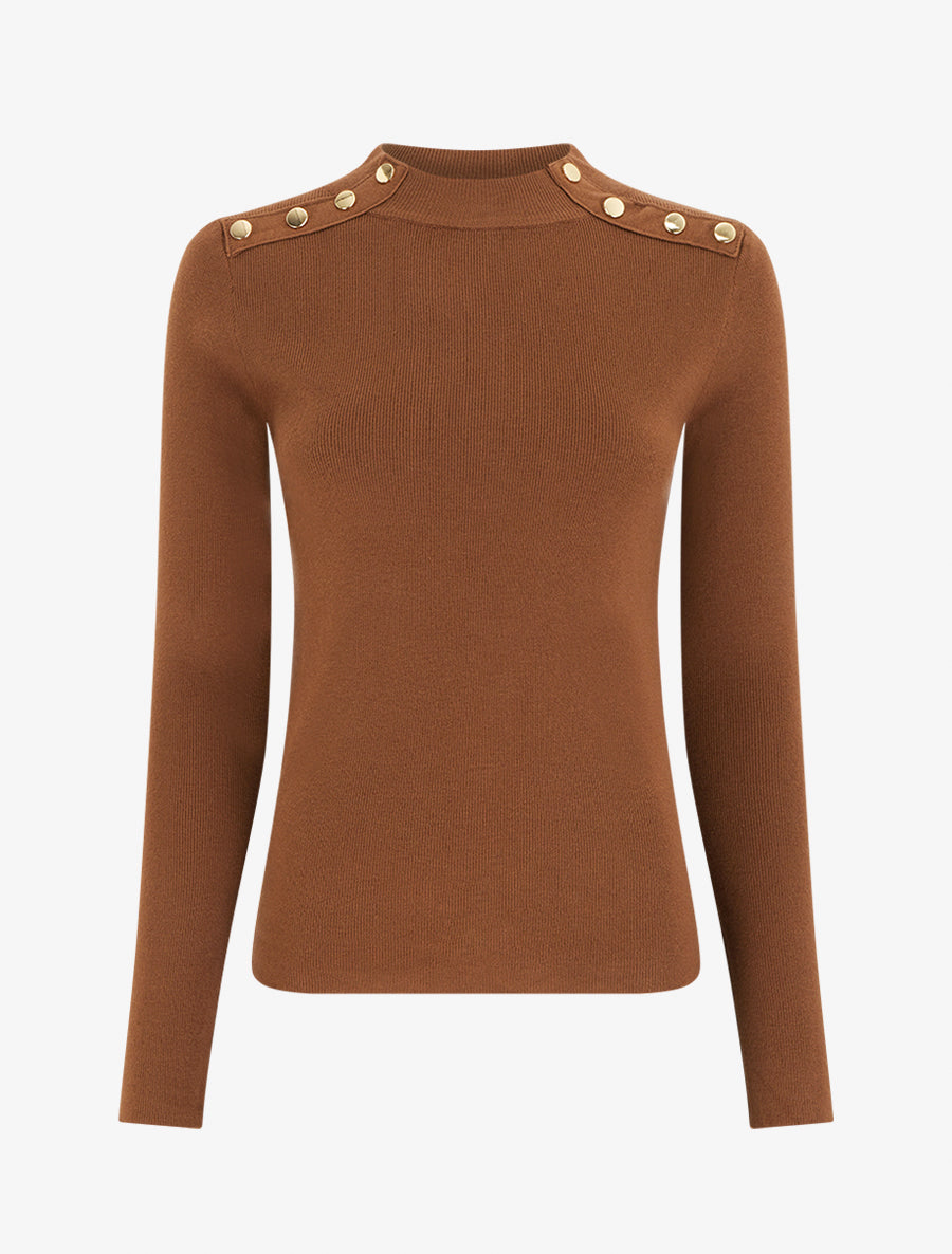 Fitted High-Neck Sweater with Gold Buttons