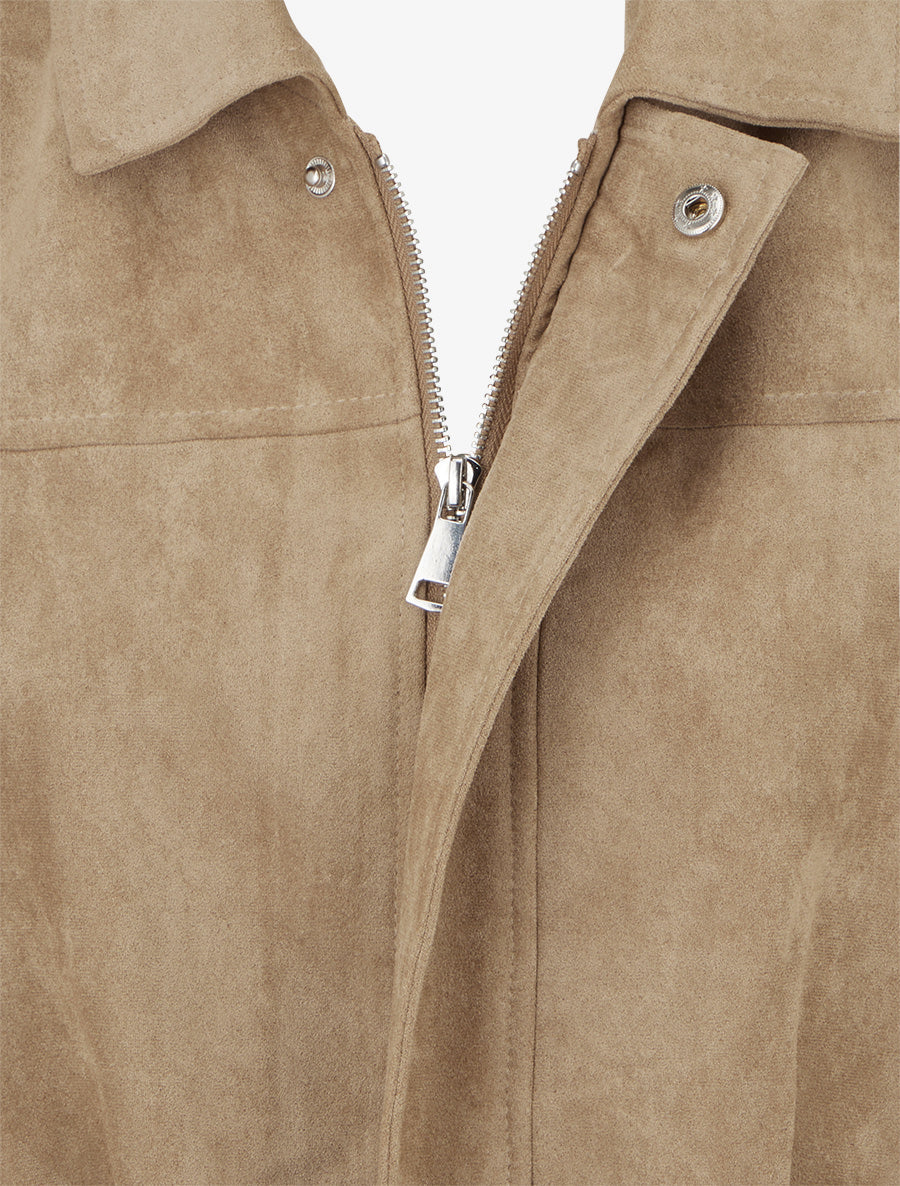 Suede-Effect Bomber Jacket with Epaulettes - Taupe