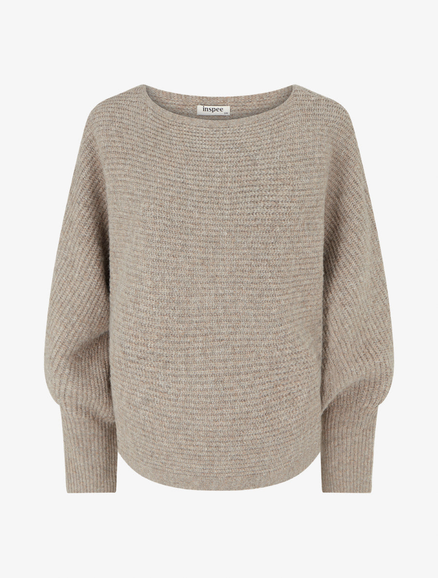 Oversized Ribbed Knit Boatneck Sweater